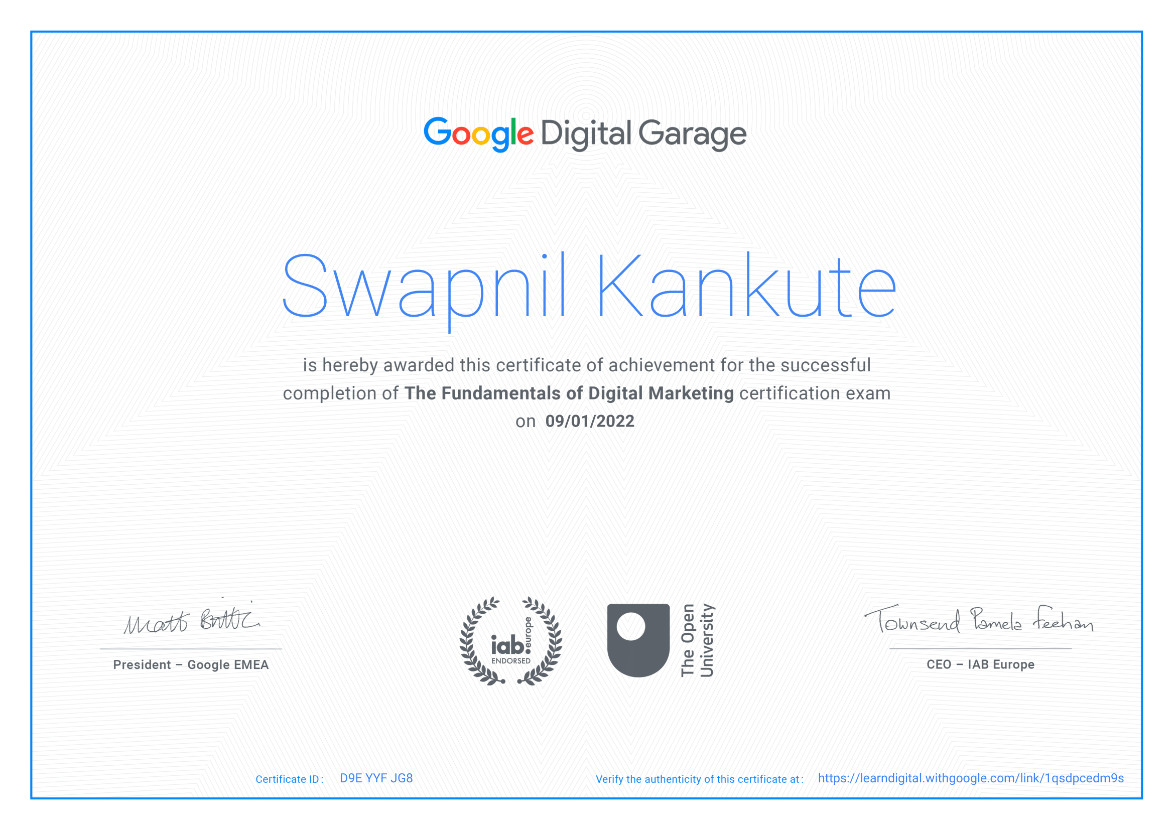 Fundamental Digital Marketing Certificate - Swapnil Kankute