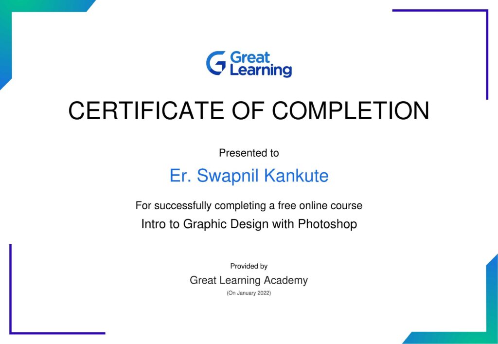 Intro to Graphic Design with Photoshop Swapnil Kankute Certificates